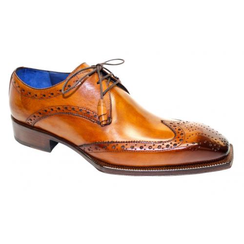 Emilio Franco "Carmine" Cognac Genuine Italian Calf Leather Lace-Up Dress Shoes.